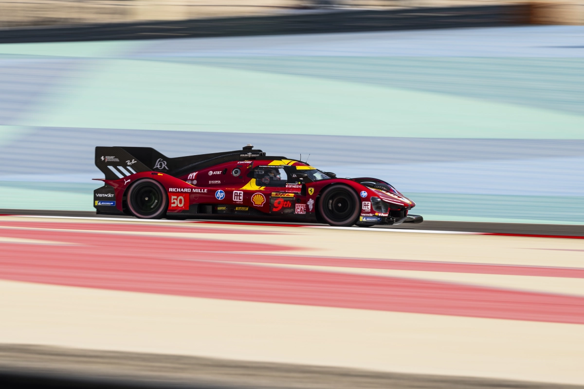 Antonio Fuoco sulla Ferrari #50 AF Corse in azione durante le FP3 del WEC 8h del Bahrain, circuito di Sakhir.